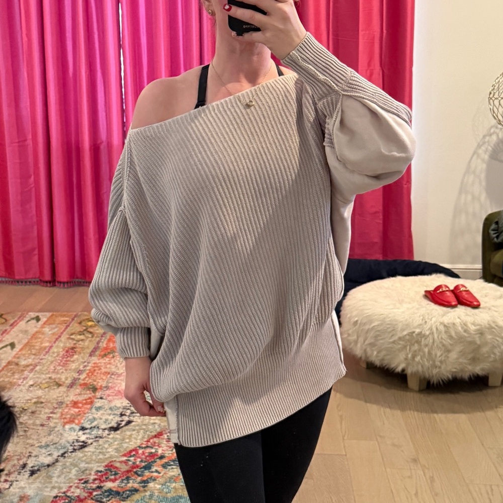 Free People Oversized Off-Shoulder Ribbed Sweater Sz S